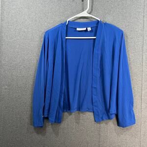 Susan Graver Liquid Knit Open-Front 3/4 Sleeve Shrug Blue, Medium